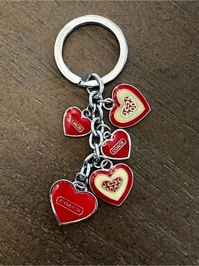 Coach Vintage Red and Cream Heart Charm Keyring/ Bag Charm